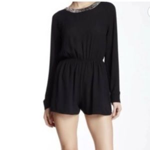 ASTR Black Chiffon Beaded Collar Romper Size Medium NWT